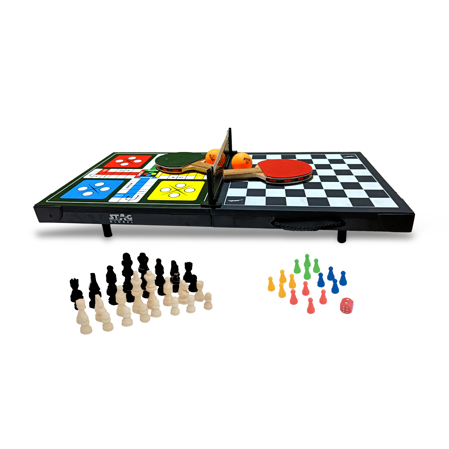 STAG GLOBAL 4 in 1 Supermini Table Tennis Table | Portable | Ludo Chess & Checkers | Board Game Table - Image 1