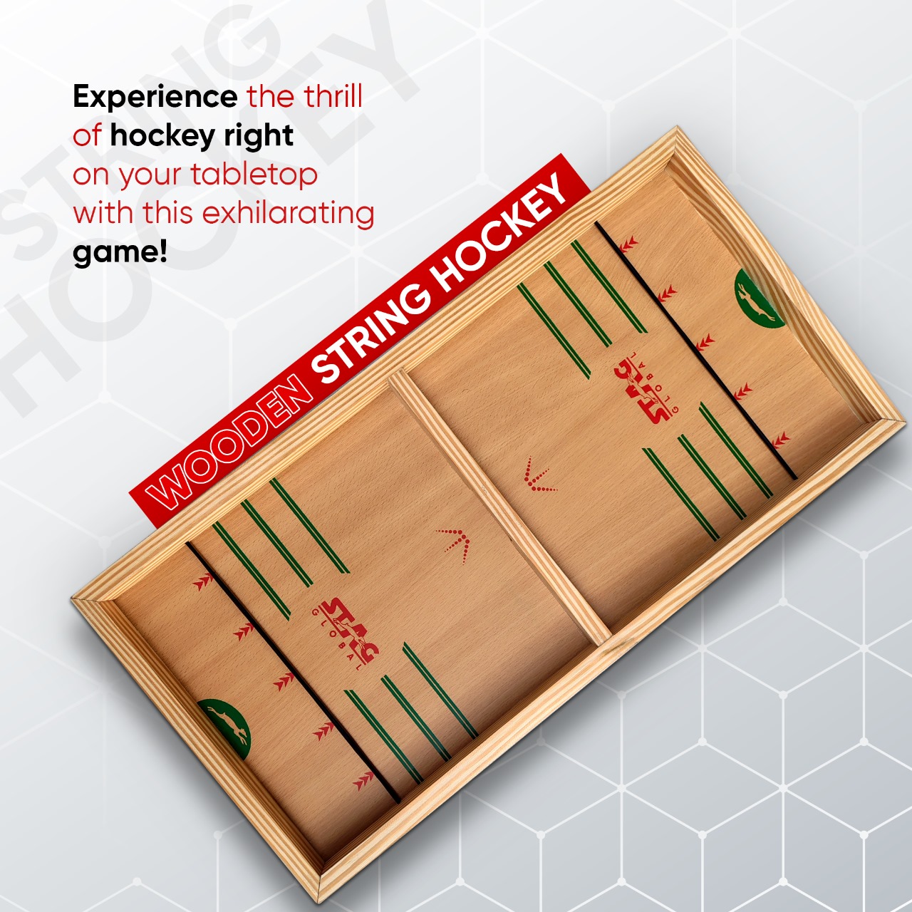 STAG GLOBAL (NEW LAUNCH) Wooden String Hockey Board Game | Compact Tabletop Game for Kids & Adults - Image 2