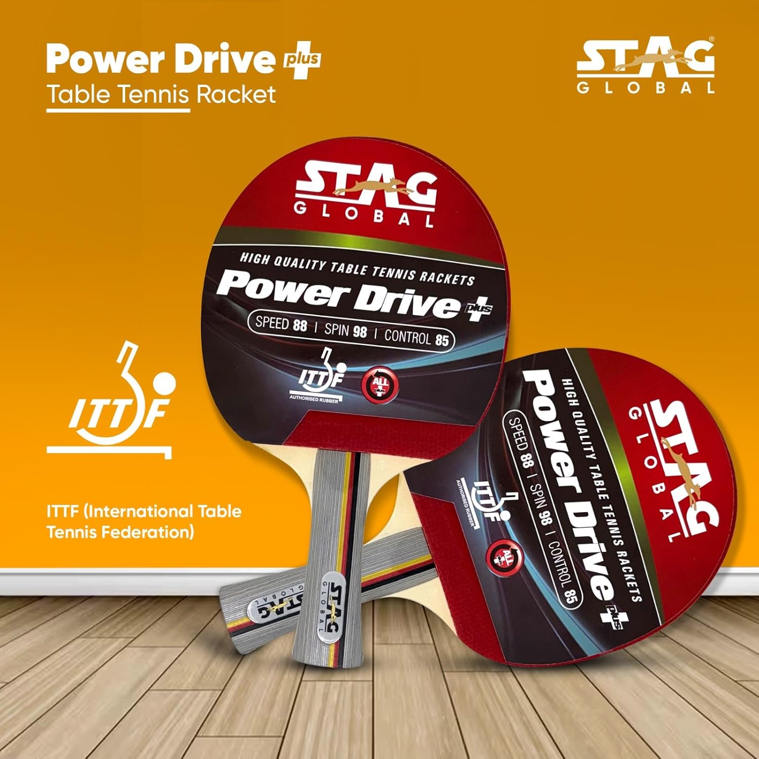 STAG GLOBAL Power Drive+ Table Tennis Racket | ITTF Approved | High Spin | Speed & Control Paddle - Image 2