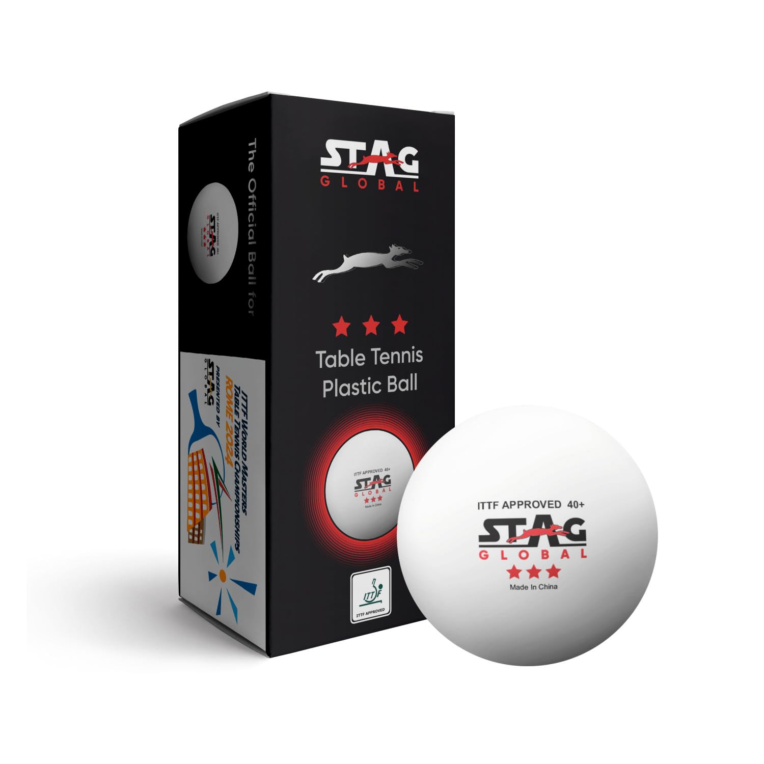 STAG GLOBAL Special Edition : Rome 2024 3 Star 40+ MM Table Tennis Ball - Image 1