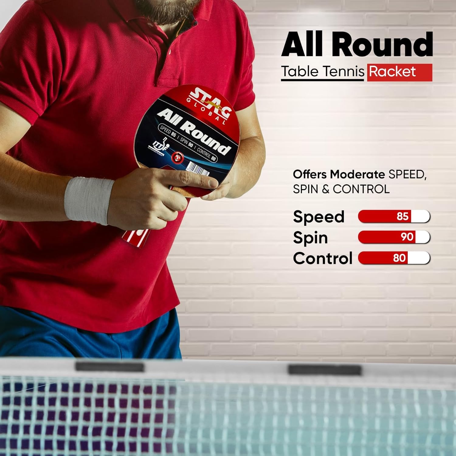 STAG GLOBAL All Round Table Tennis Racket – ITTF Approved Rubber | 174g Lightweight Paddle for Control & Spin - Image 2