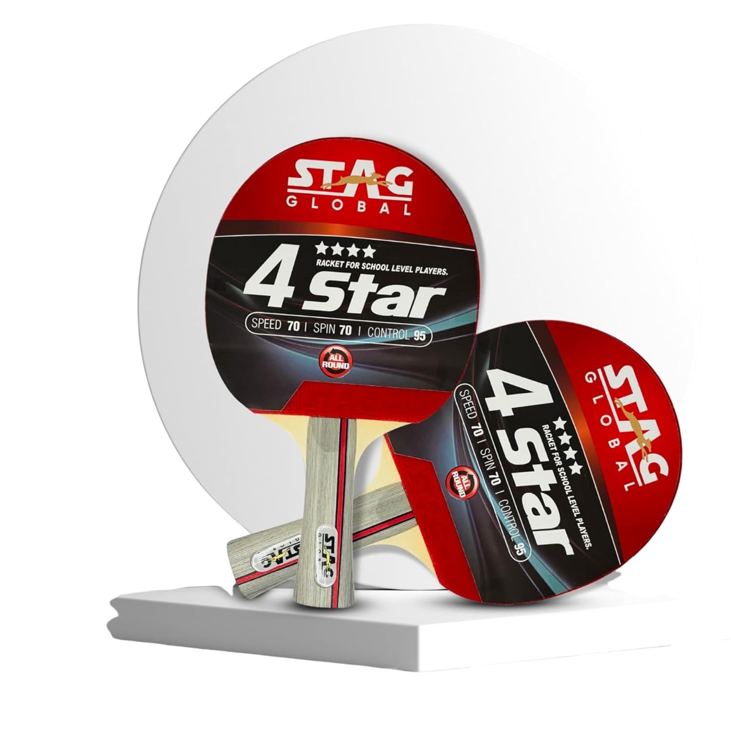 STAG GLOBAL 4 Star Table Tennis Racket | Speed 70 | Spin 70 | Control 95 | ITTF Approved Rubber - Image 2