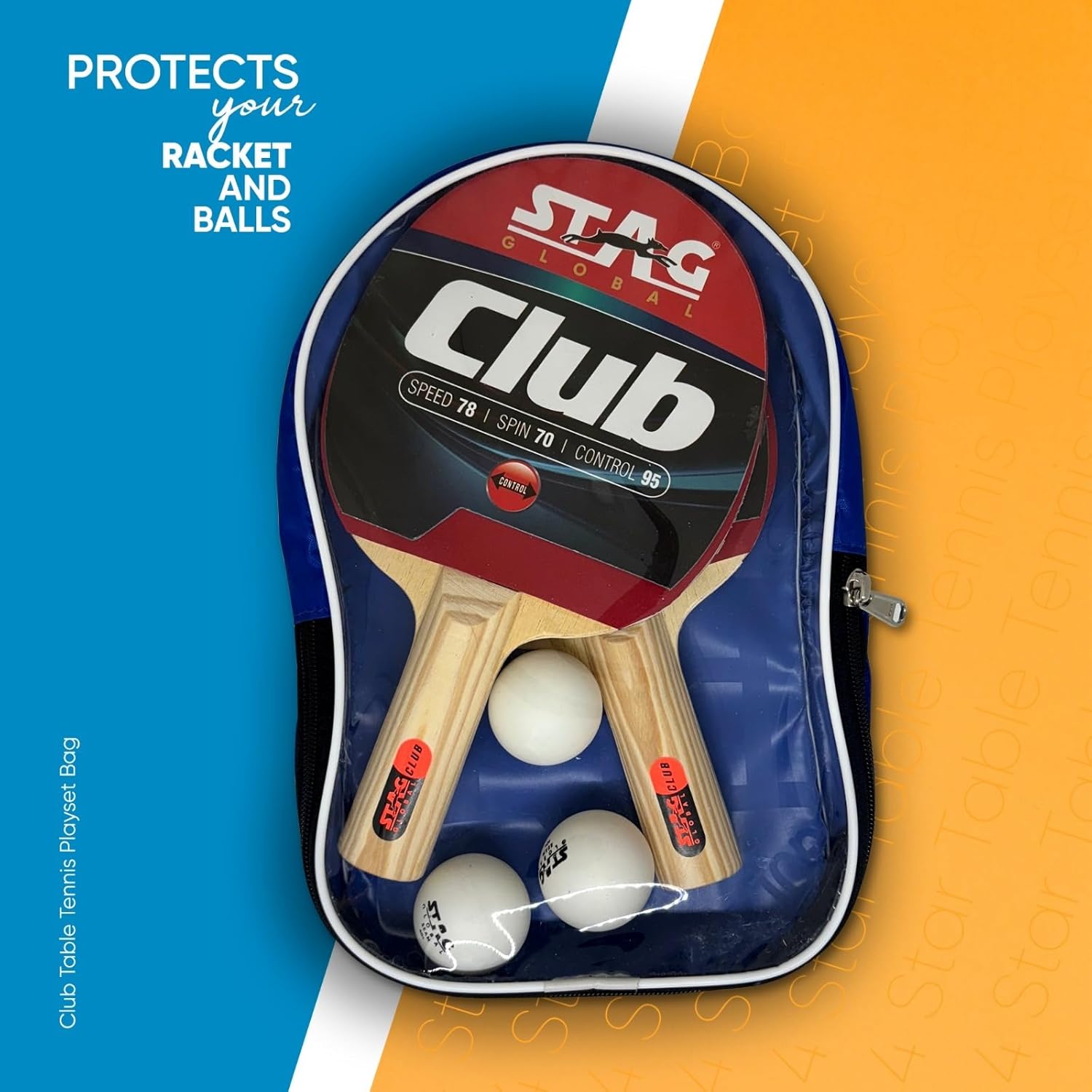 STAG GLOBAL Club Table Tennis Playset | 2 Racket, 3 Balls and 1 Cover | Portable And Lightweight - Image 1