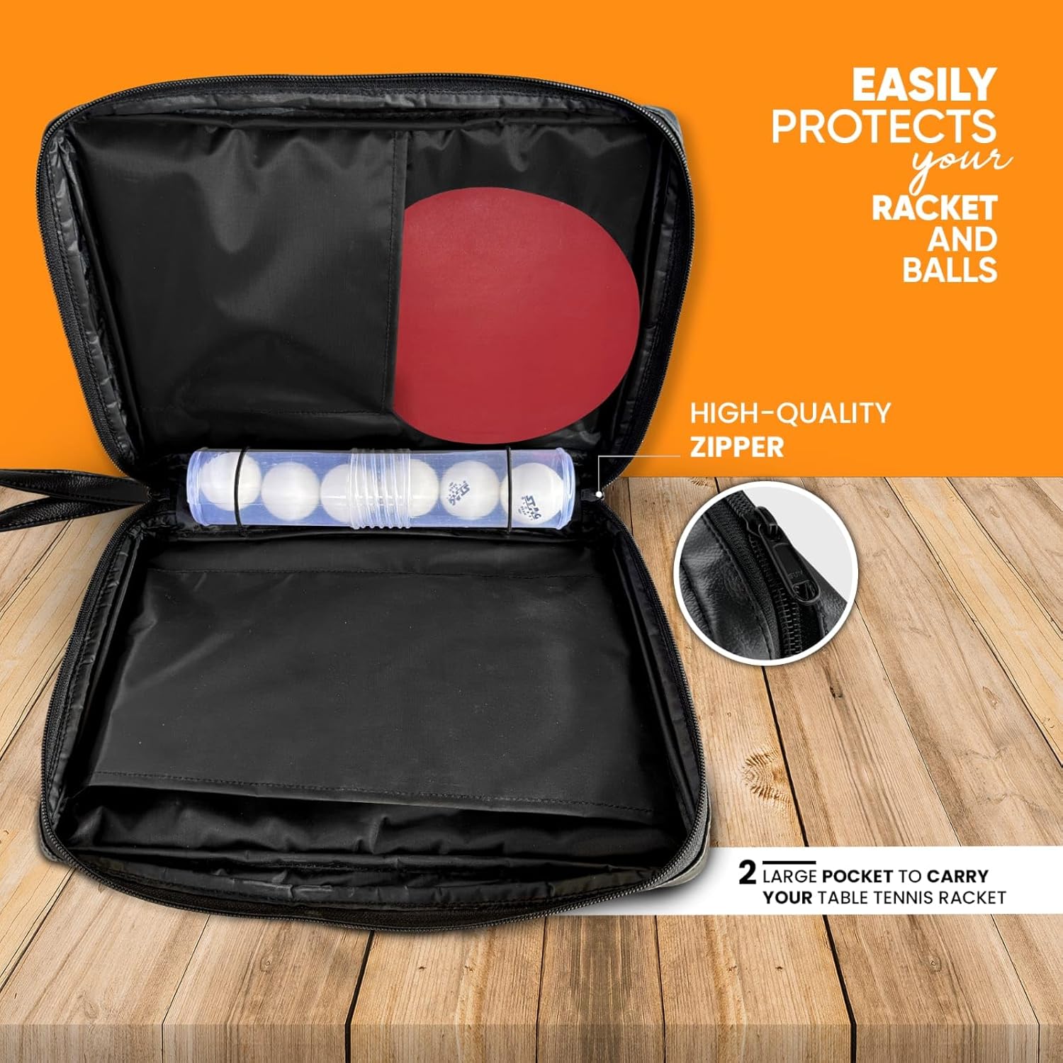 STAG GLOBAL (NEW LAUNCH) Table Tennis Table Vegan Leather Deluxe Racket Case | Durable | Stylish Premium | Note : Racket & Balls not included - Image 2