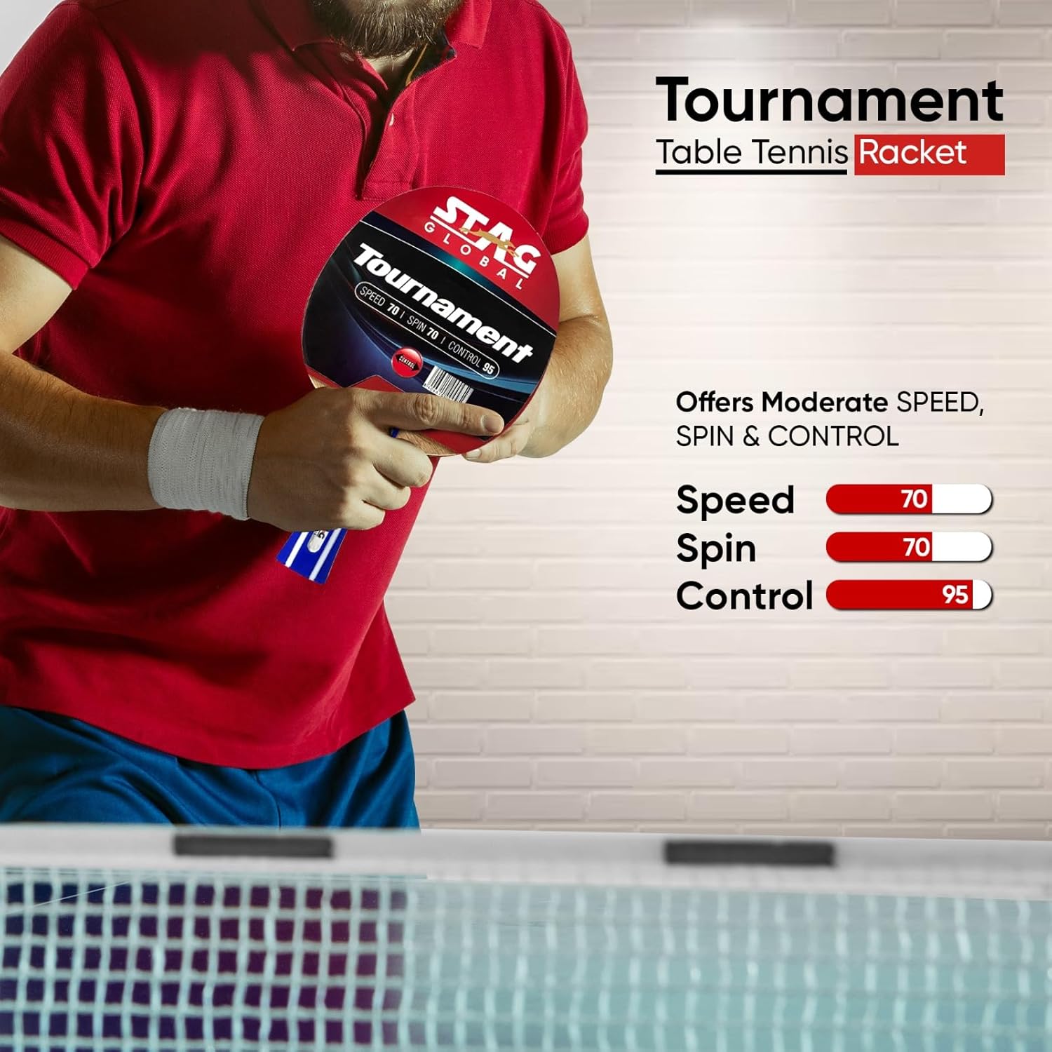 STAG GLOBAL Tournament Table Tennis Racket | Speed 70, Spin 70, Control 95 - Image 1