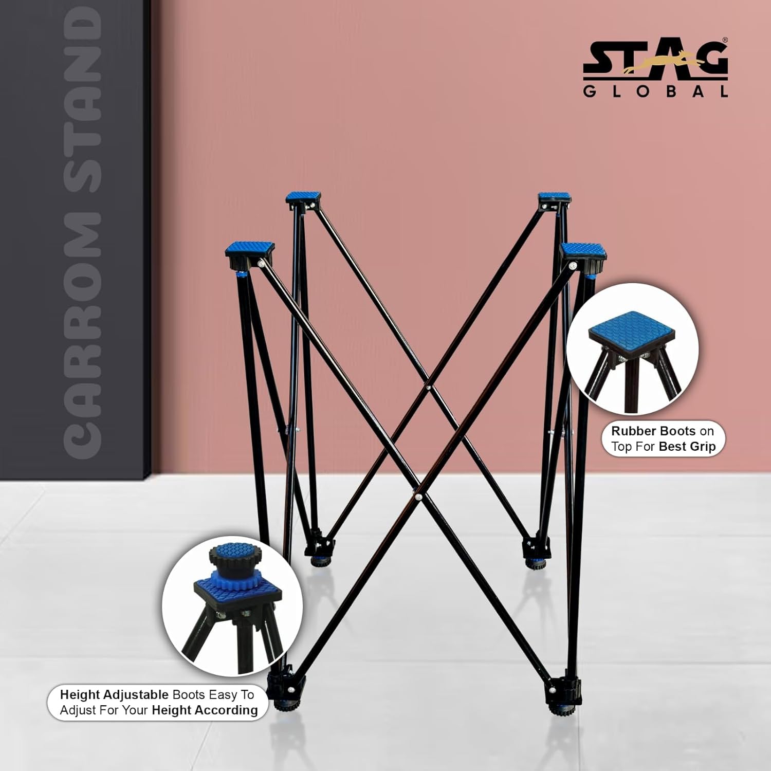STAG GLOBAL Black Color Foldable Height Adjustable Carrom Board Stand - Image 1