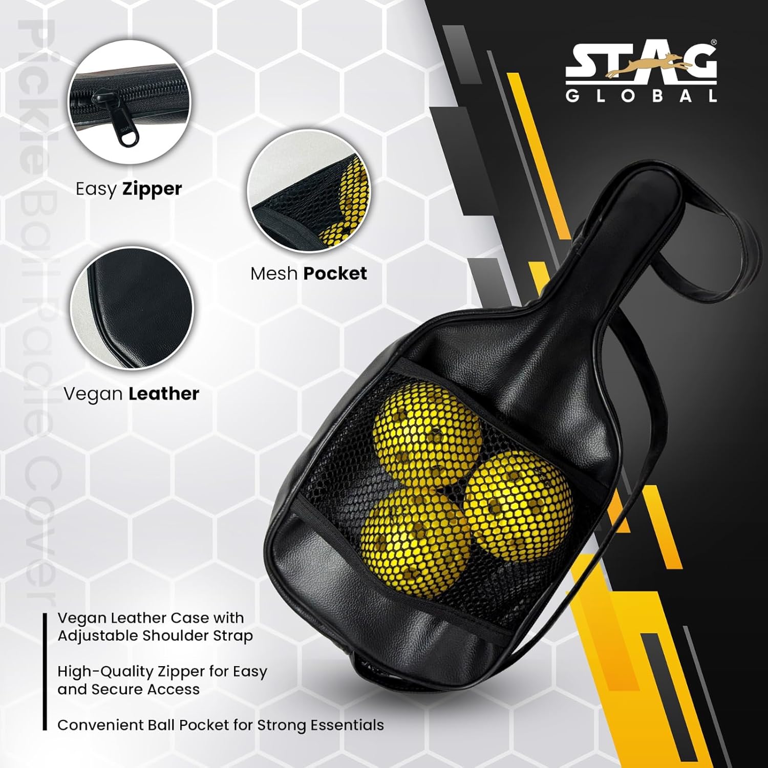 STAG GLOBAL Blade X Ultra Fiber Glass Pickleball Bat | 16mm Precision Paddle | Vegan Leather Case With 3 Outdoor Pickle Balls - Image 2